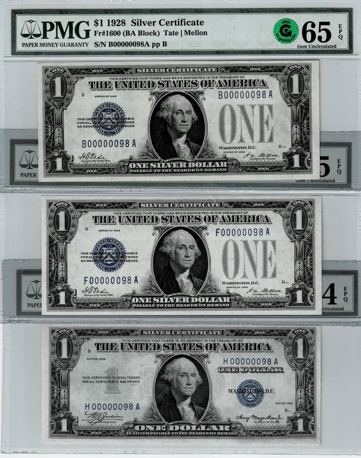 MATCHING SERIAL NUMBERS 98 Two digit Serial 98  $1 1928 1928 1935