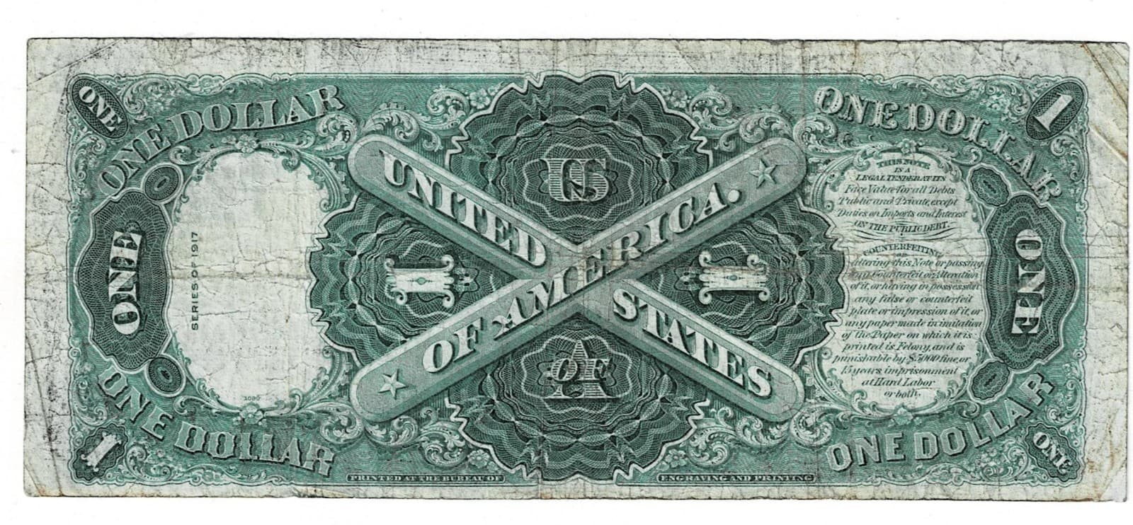 1917 $1 Legal Tender Note LARGE SIZE NOTE view 2