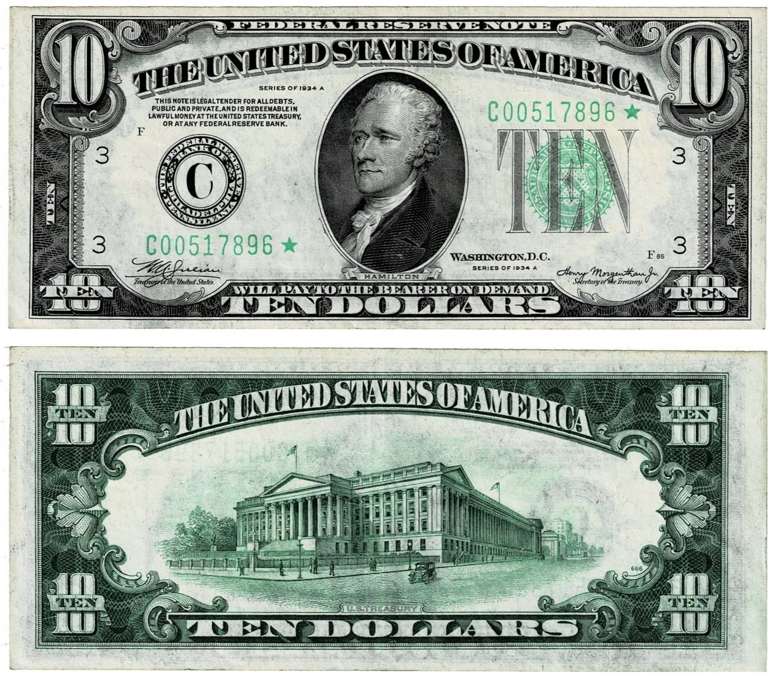 1934A $10 Federal Reserve Note ⭐ Star Philadelphia C — view 1