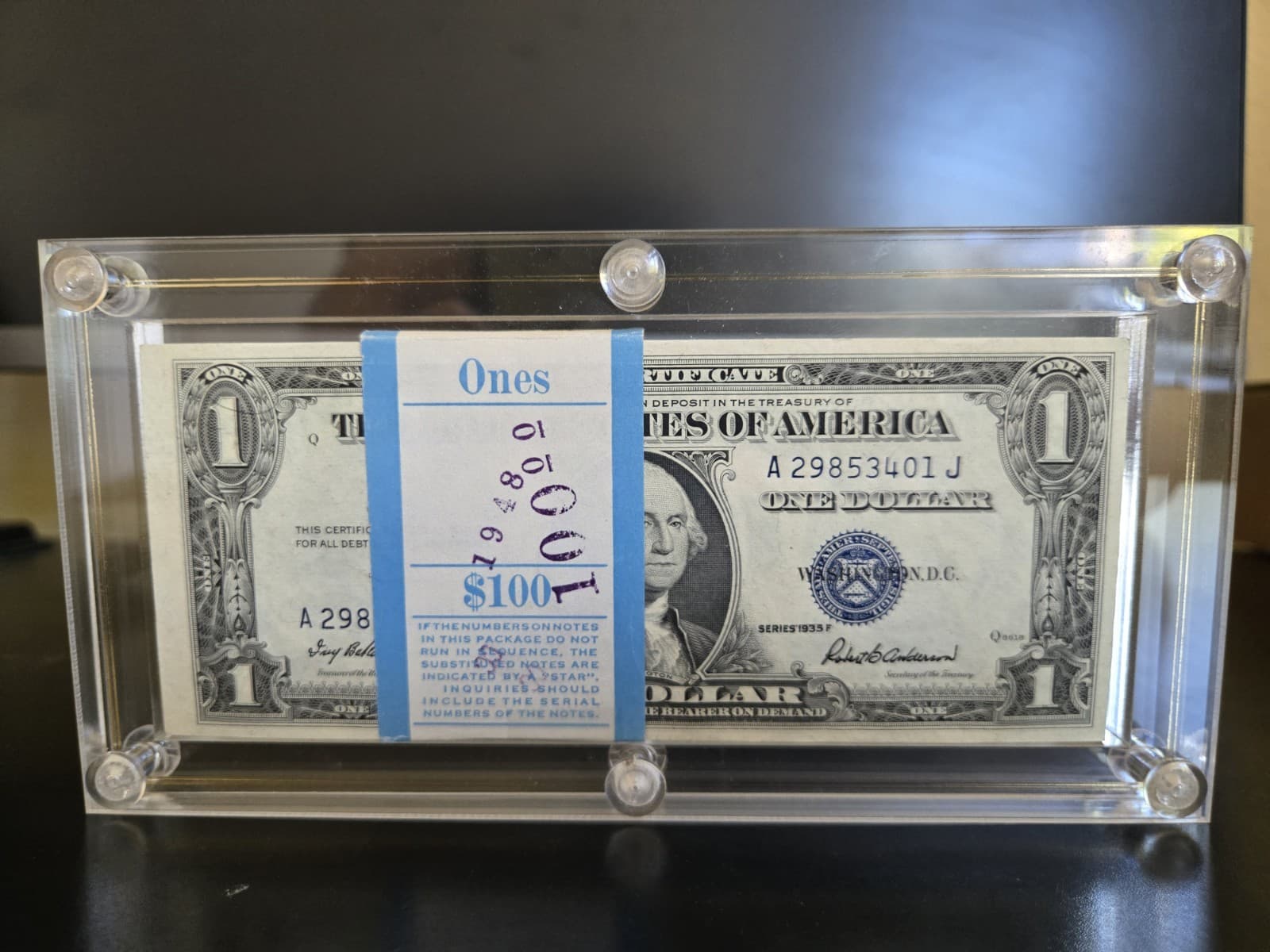 1935-F Pack of  100 Sequential $1 Silver Certificates No Motto