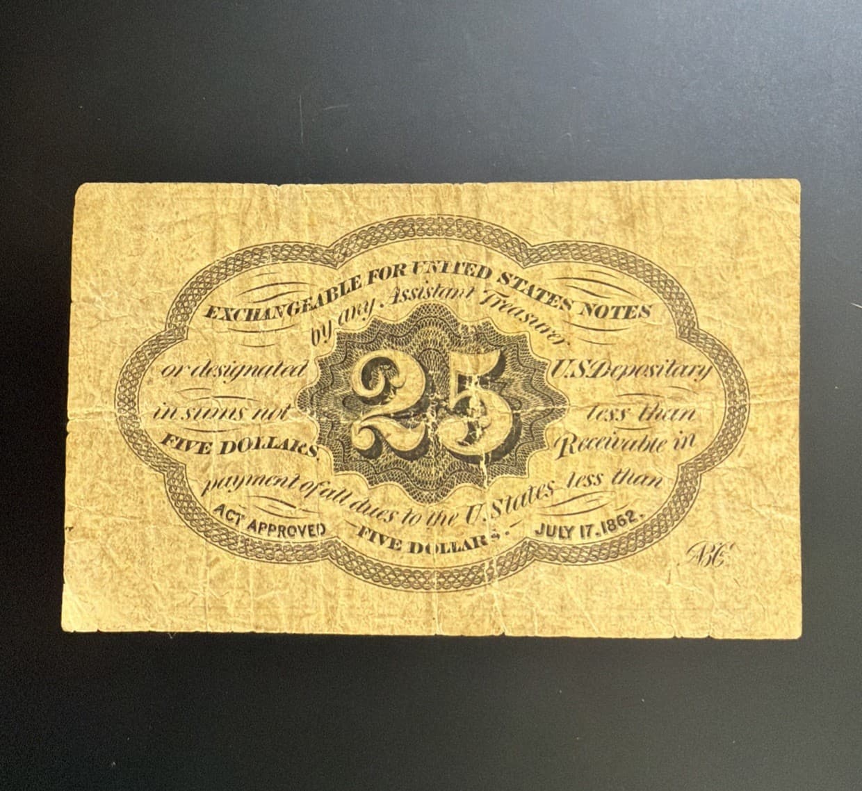 FR. 1282 25 c. 1st Issue Fractional Note view 2