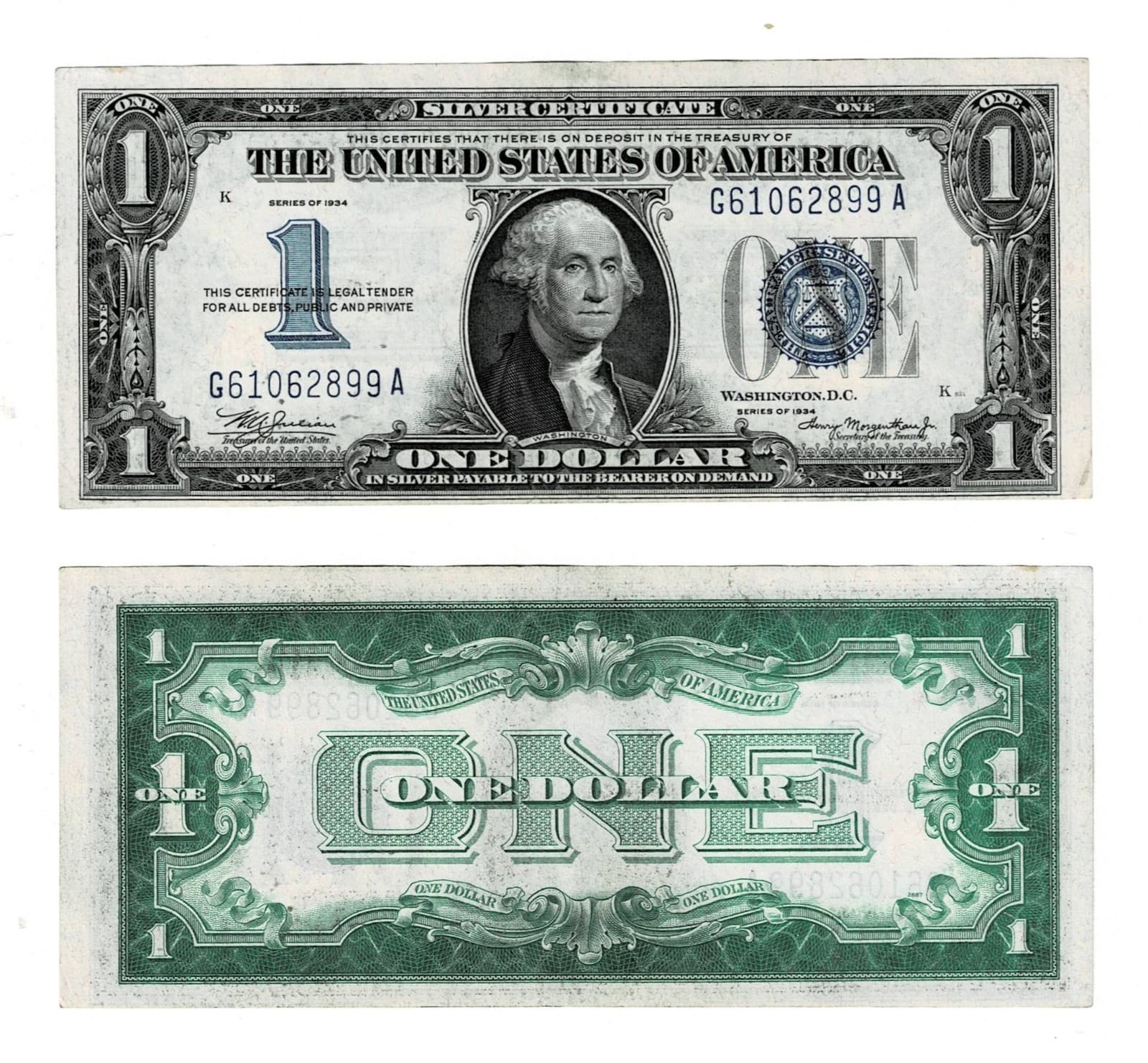 1934 $1 Silver Certificate Funny Back