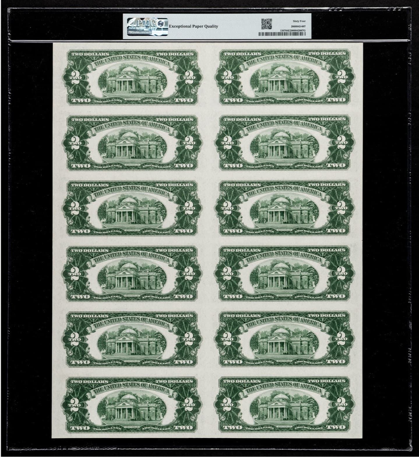 Uncut Sheet of 1928F $2 Legal Tender Notes Fr. 1507 $2 PMG 64 Uncirculated view 2