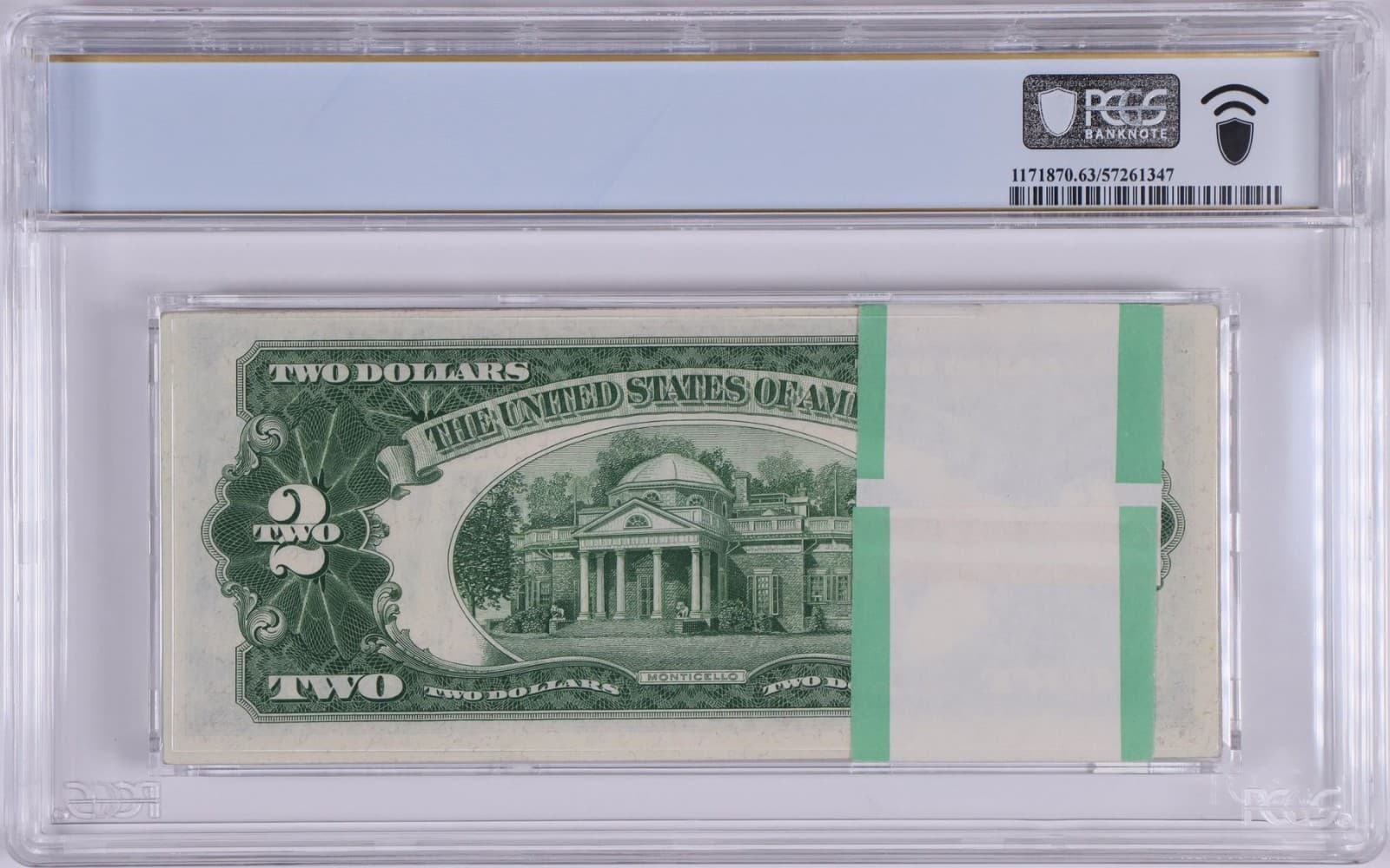 Original Pack of 100 1928G $2  Fr. 1508 Legal Tenders PCGS Choice UNC view 2
