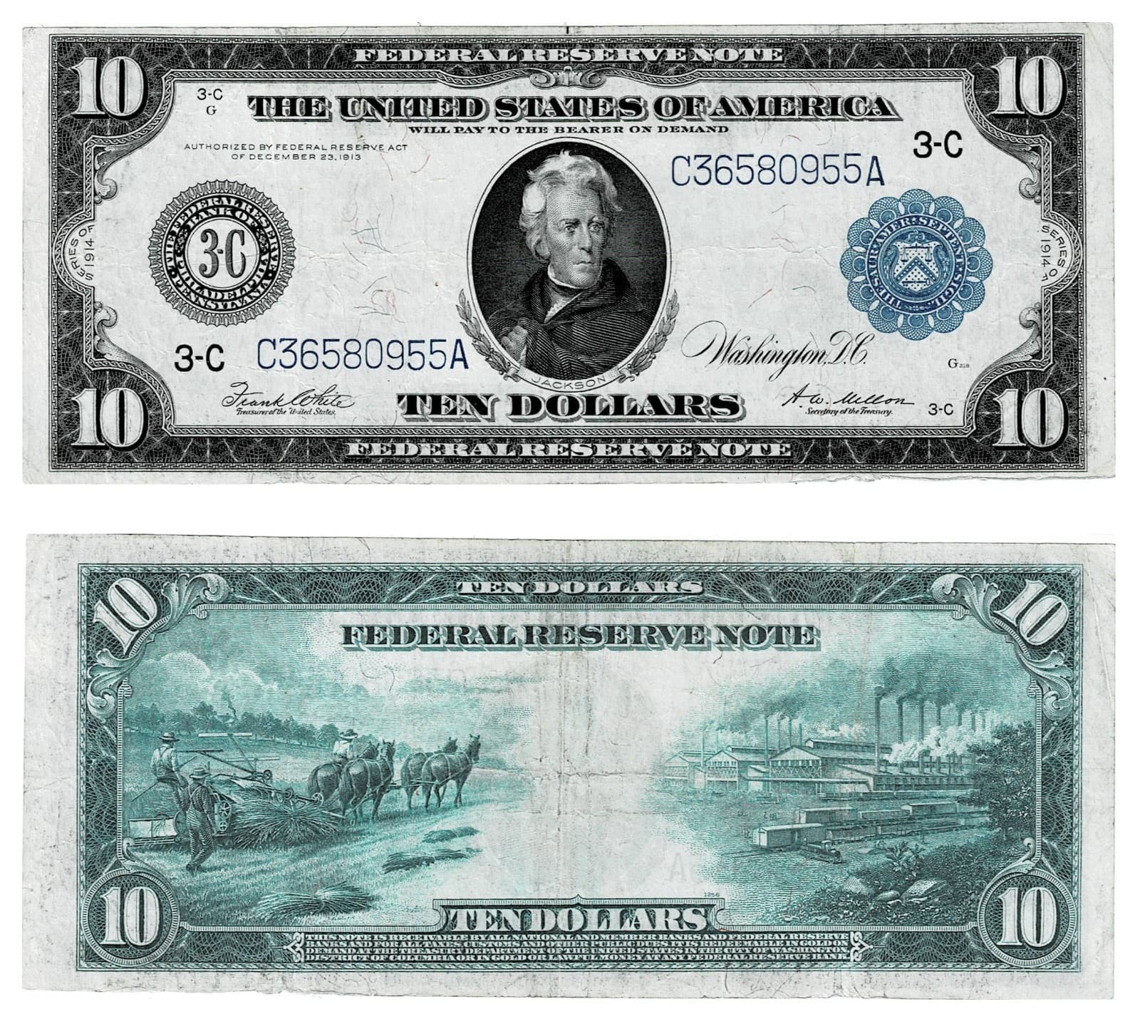 1914 $10 Federal Reserve Note Philadelphia — view 1