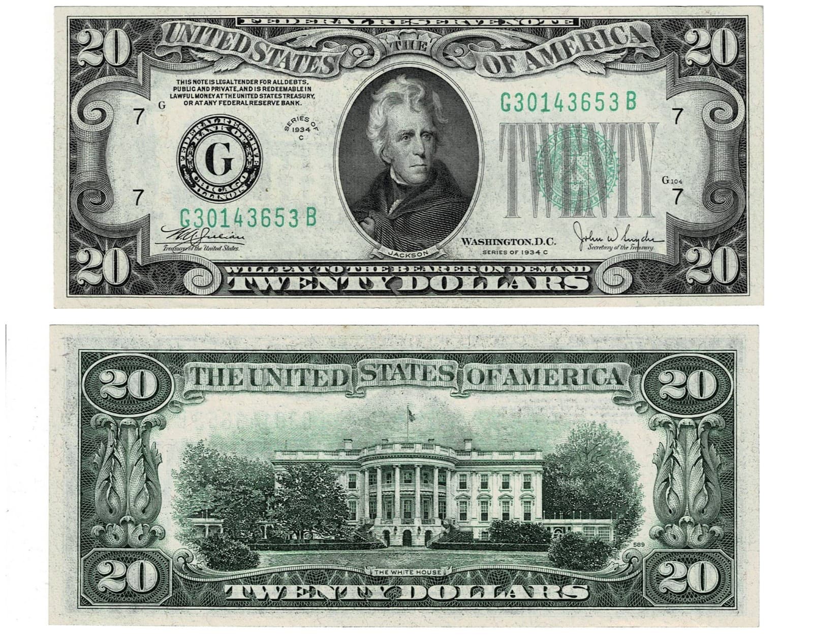 1934-C $20 Federal Reserve Note Chicago — view 1