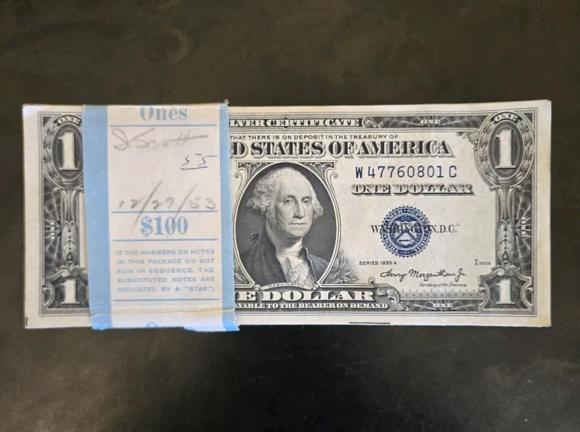 Super Rare 1935-A Pack of  100 Sequential $1 Silver Certificates  No Motto 
