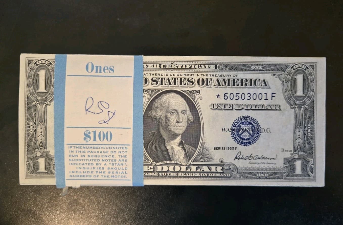 Full Pack of 1935-F $1  100 Sequential Silver Certificates  No Motto 7 Stars