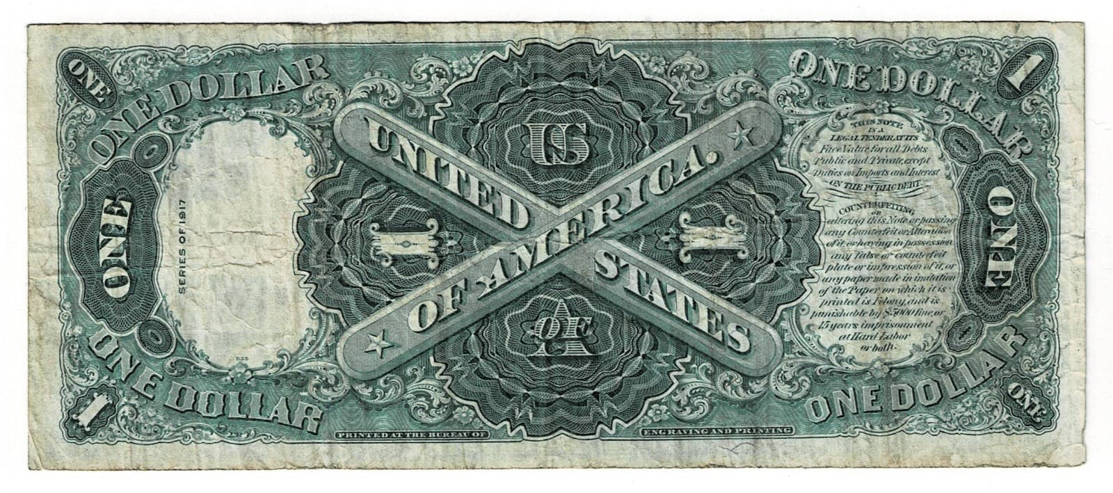 1917 $1 Legal Tender Note LARGE SIZE NOTE view 2