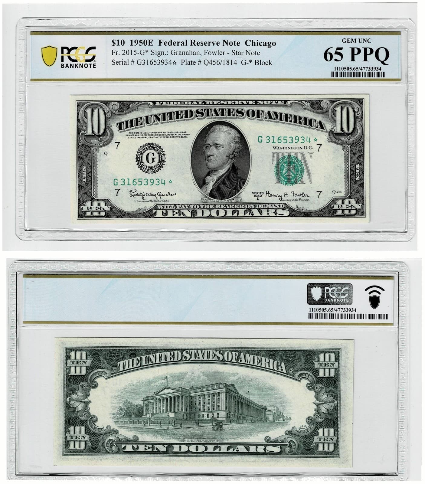 (Star Note) 1950-E $10 Federal Reserve Note Chicago PCGS 65PPQ — view 1
