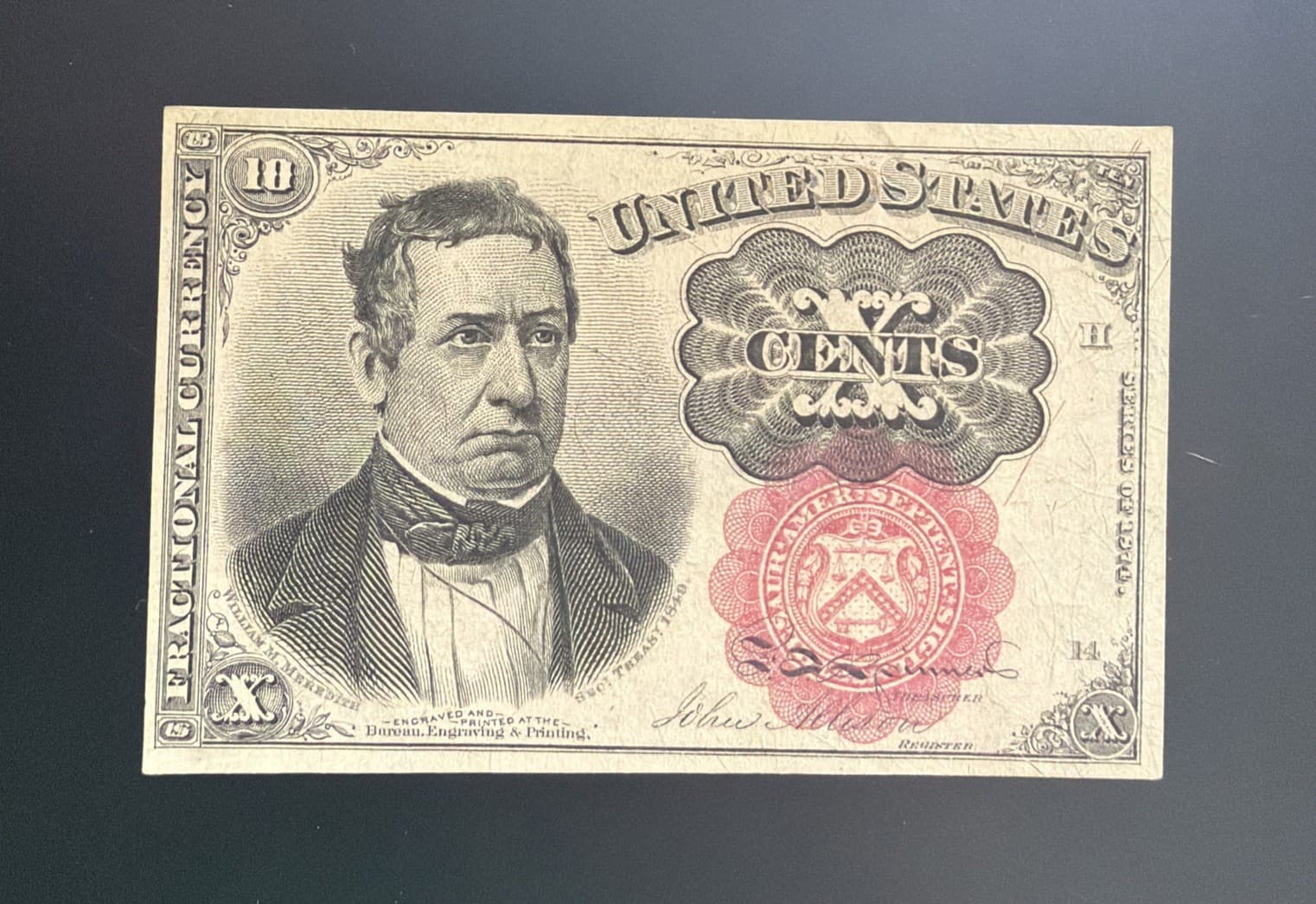 1874 US 10 Cent Fractional Currency - 5th Issue - Circulated  — view 1