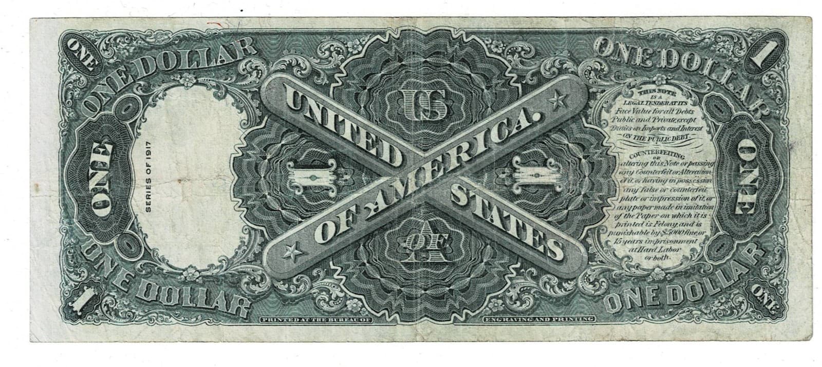1917 $1 Legal Tender Note LARGE SIZE NOTE view 2