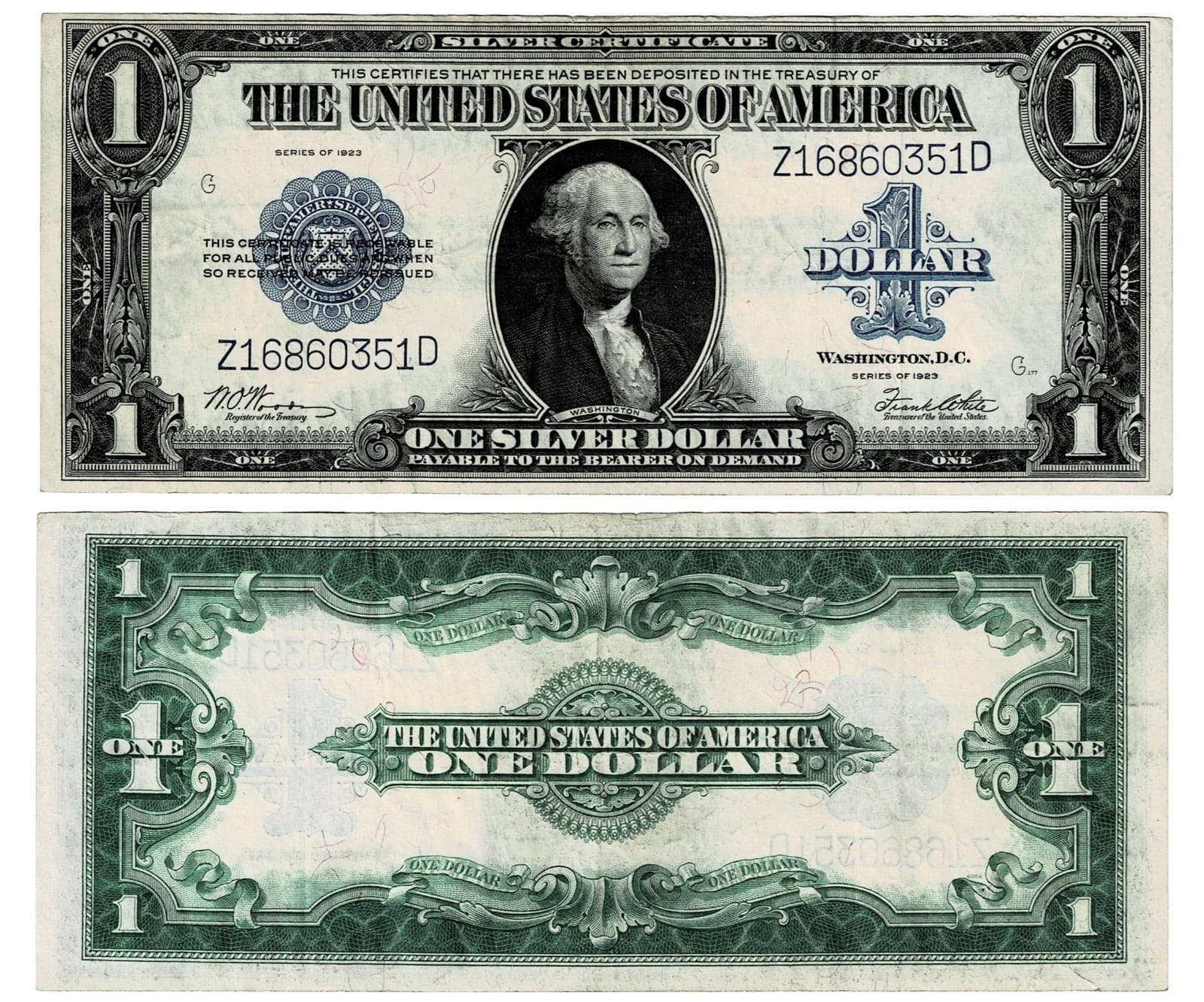 Series 1923 $1 Large Size Silver Certificate - Woods/White  — view 1