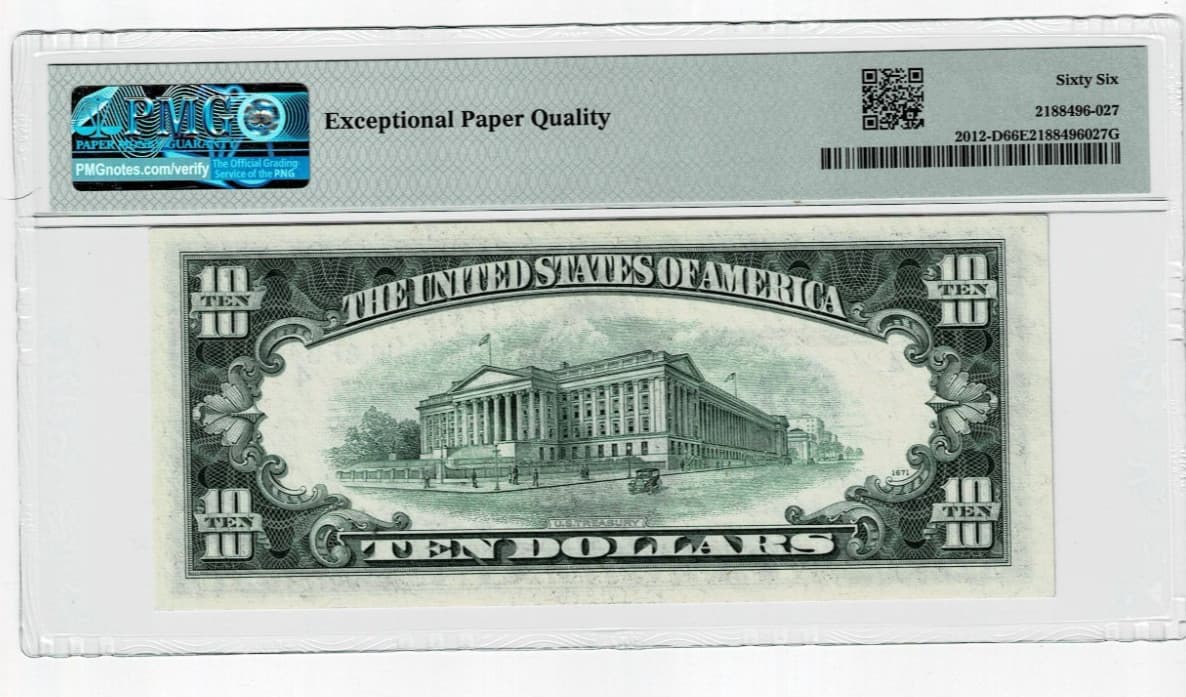 1950-B $10 FRN Atlanta  PMG 66 EQP view 2