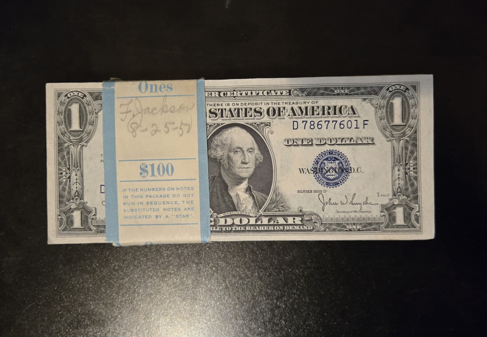 1935-D Pack of  100 Sequential $1 Silver Certificates  No Motto 