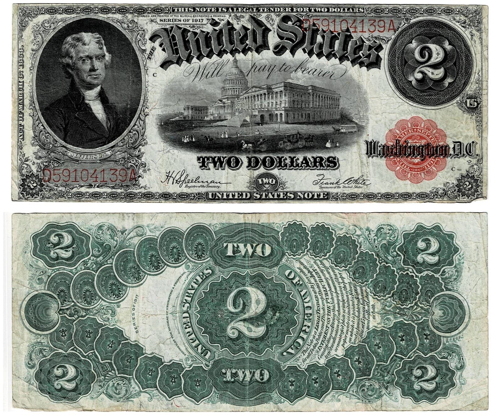 1917 United States $2 Legal Tender Bracelet Back  — view 1