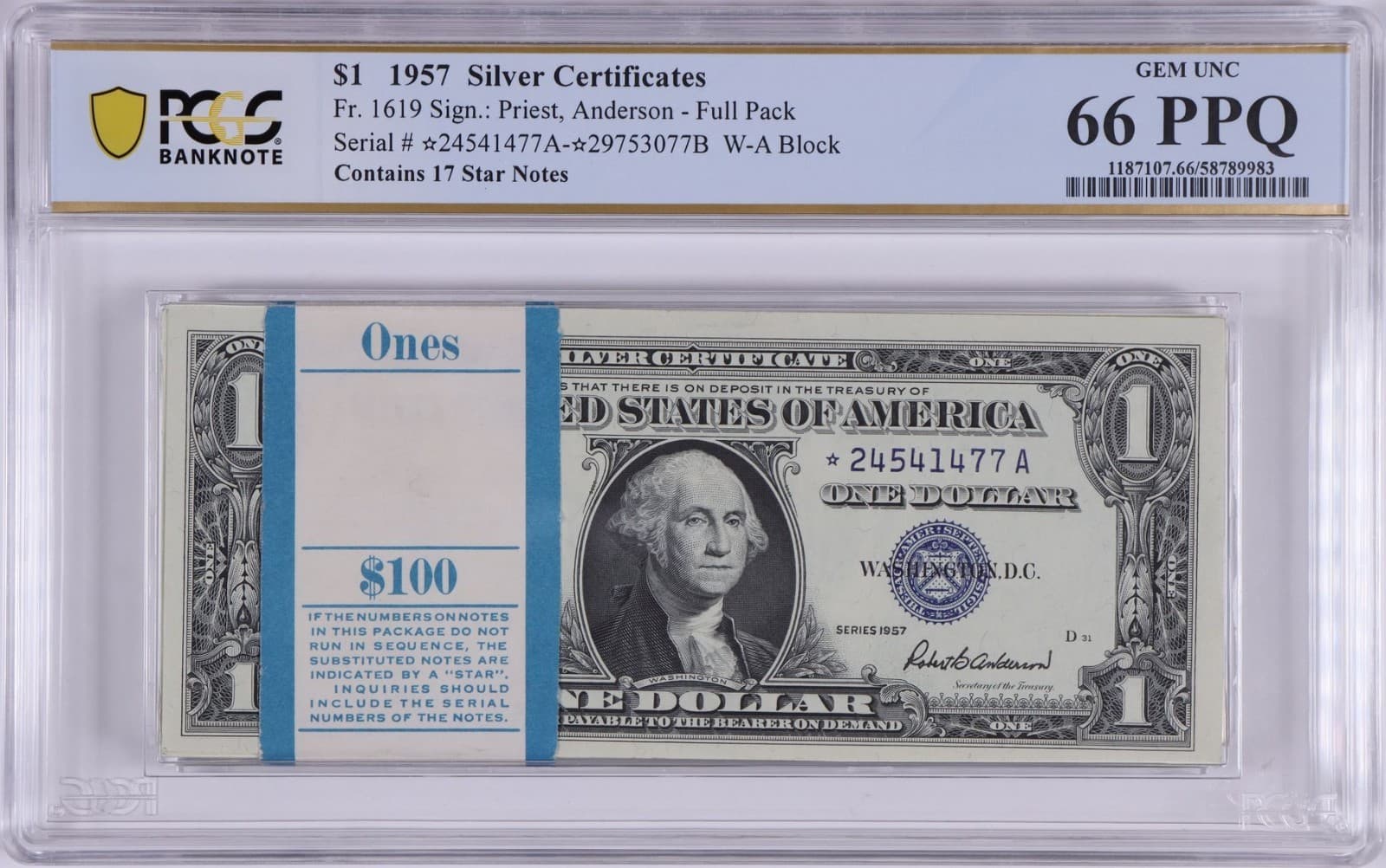 GEM 💎 Pack 17 Stars ⭐ 1957 $1 Silver Certficates 100 consecutive BEP GEM 66 PPQ